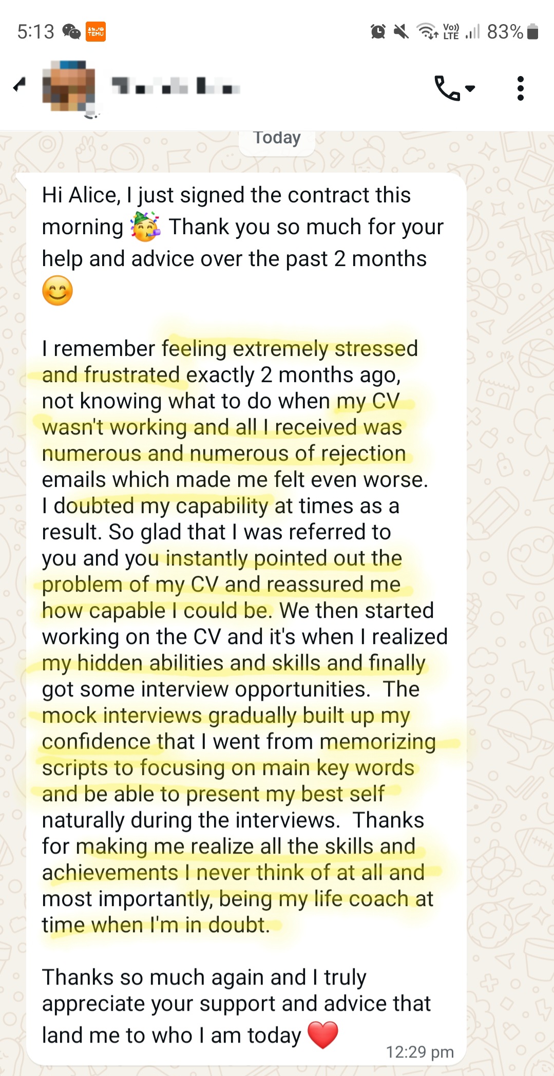 Testimonial from C.C.